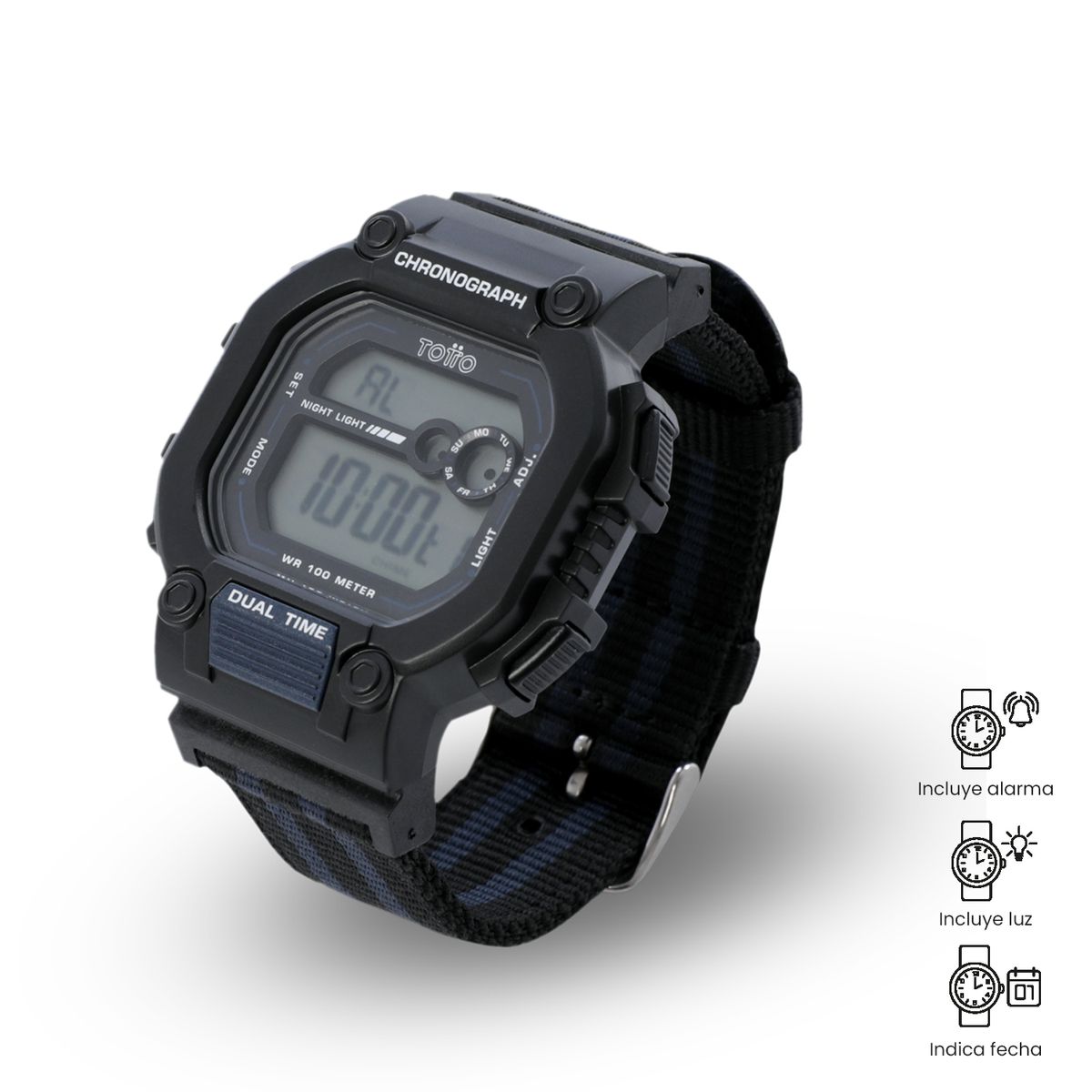 TOTTO - Reloj Digital Atv Resistencia 10 Atm Negro Azul Hombre Totto