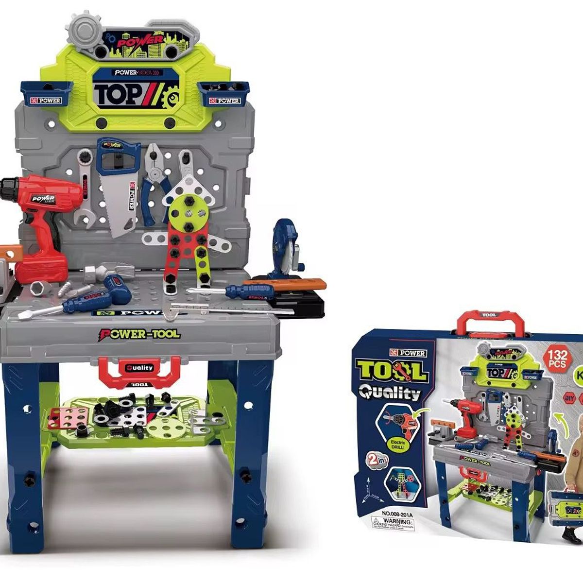 GENERICO - Maleta y Mesa de Herramientas 2 en 1 con Taladro Eléctrico 132 Piezas