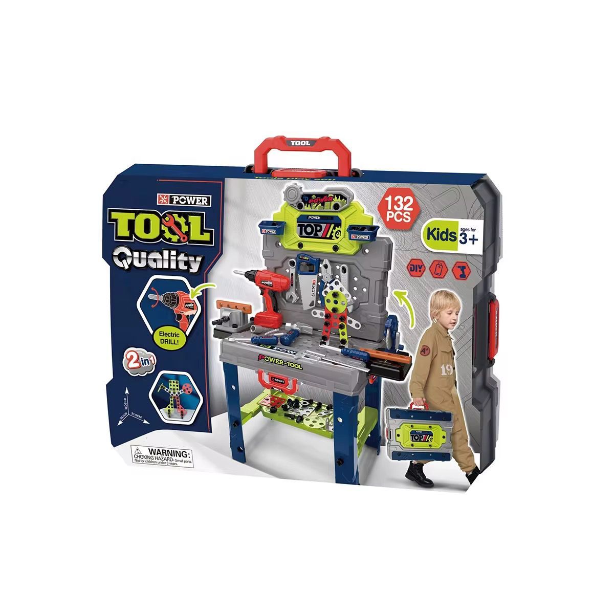 GENERICO - Maleta y Mesa de Herramientas 2 en 1 con Taladro Eléctrico 132 Piezas