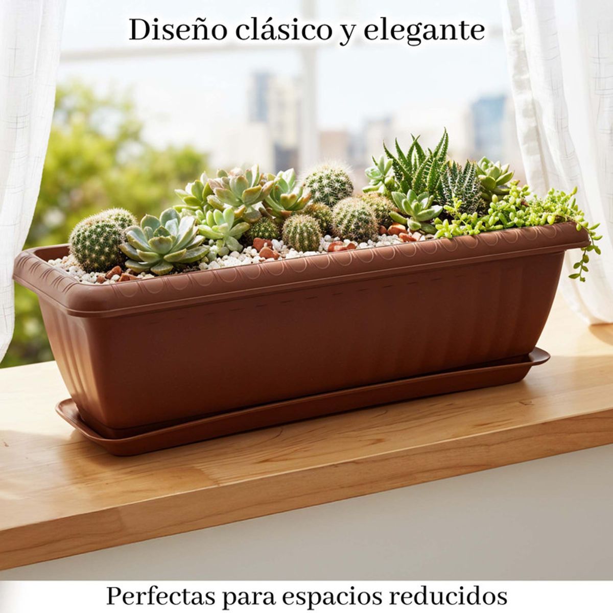 ENERGY PLUS - Matera Rectangular con Plato 45 cm para Jardín y Hogar