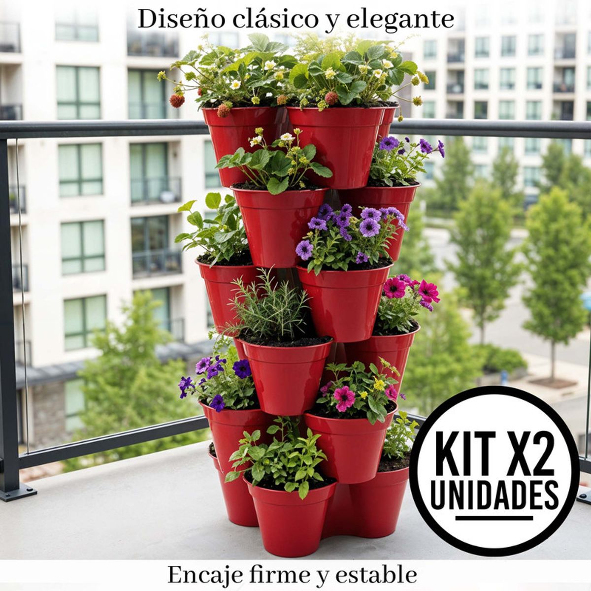 ENERGY PLUS - Set x2 Matera Trébol Apilable con Drenaje para Jardín y Hogar