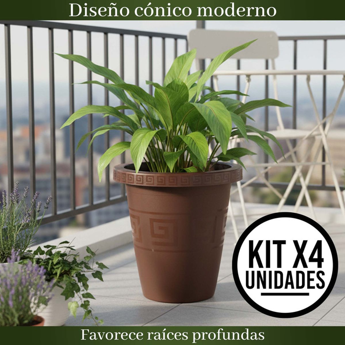 ENERGY PLUS - Set x4 Matera Redonda 45L Elegante Jardín Espacios Modernos