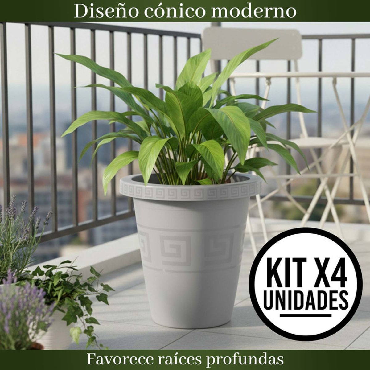 ENERGY PLUS - Set x4 Matera Redonda 45L Elegante Jardín Espacios Modernos