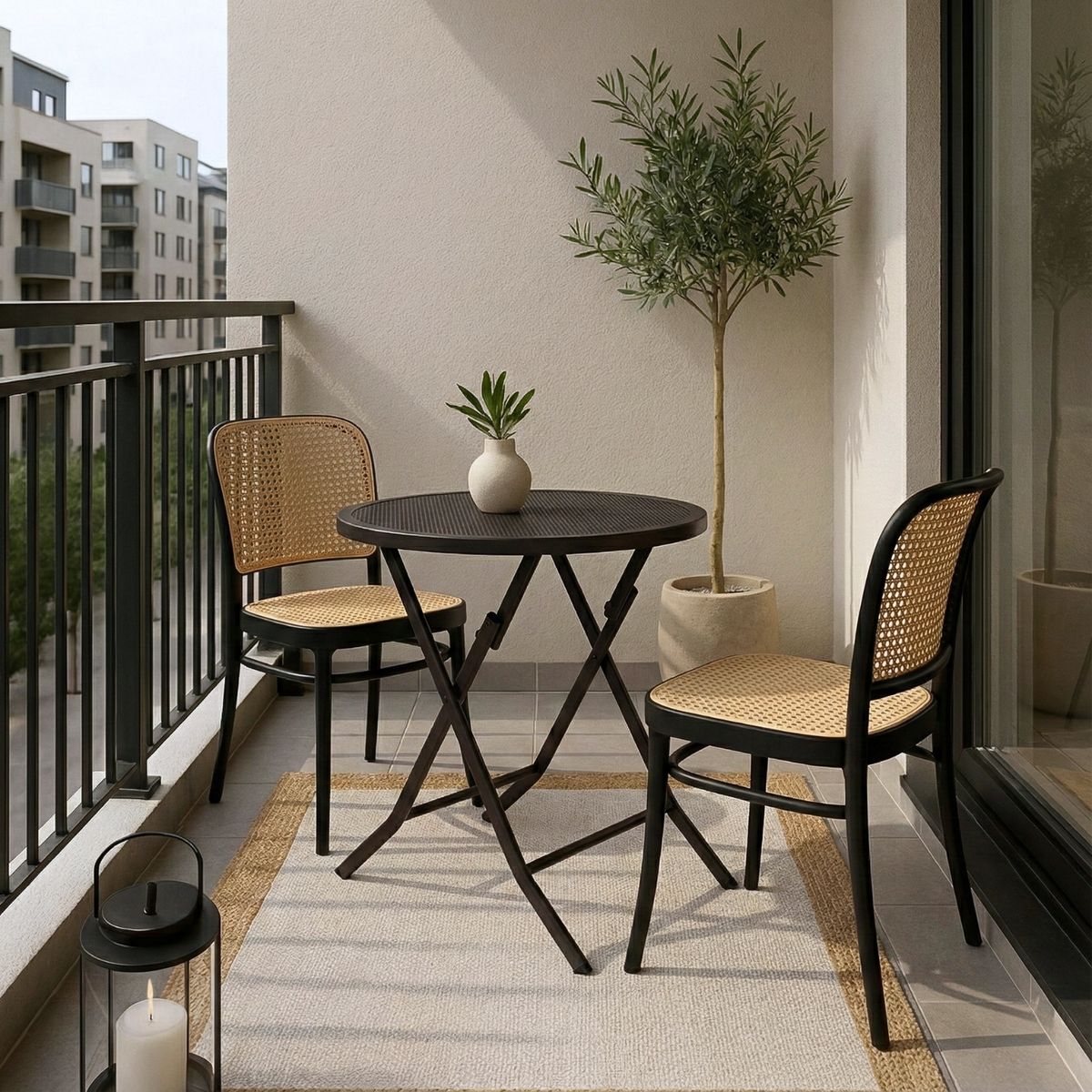 ENTRE NOS HOME - Juego Mesa Balcón Entre Nos Home Plegable 2 Puestos Ratán Exterior Resistente