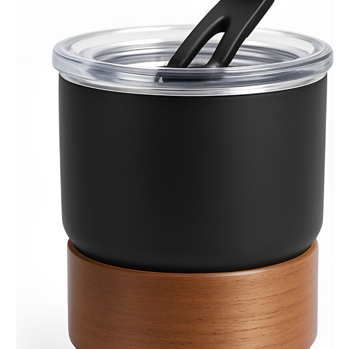 BIGCENTER - Vaso Térmico Café Térmico Con Tapa Negro Asa de Madera