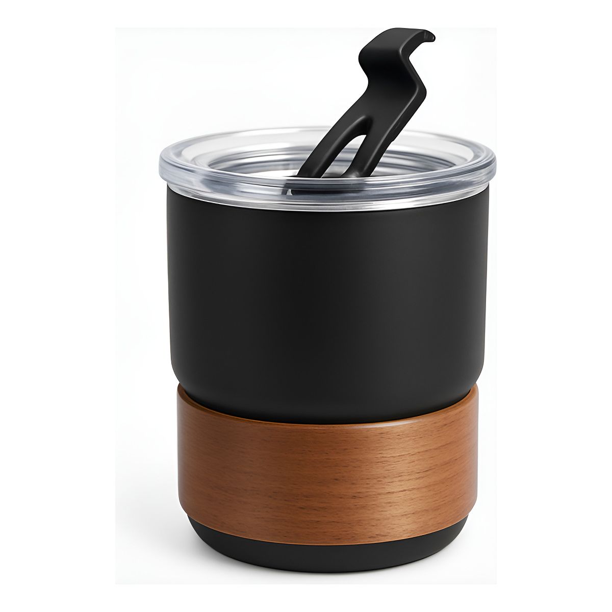 BIGCENTER - Vaso Térmico Café Térmico Con Tapa Negro Asa de Madera