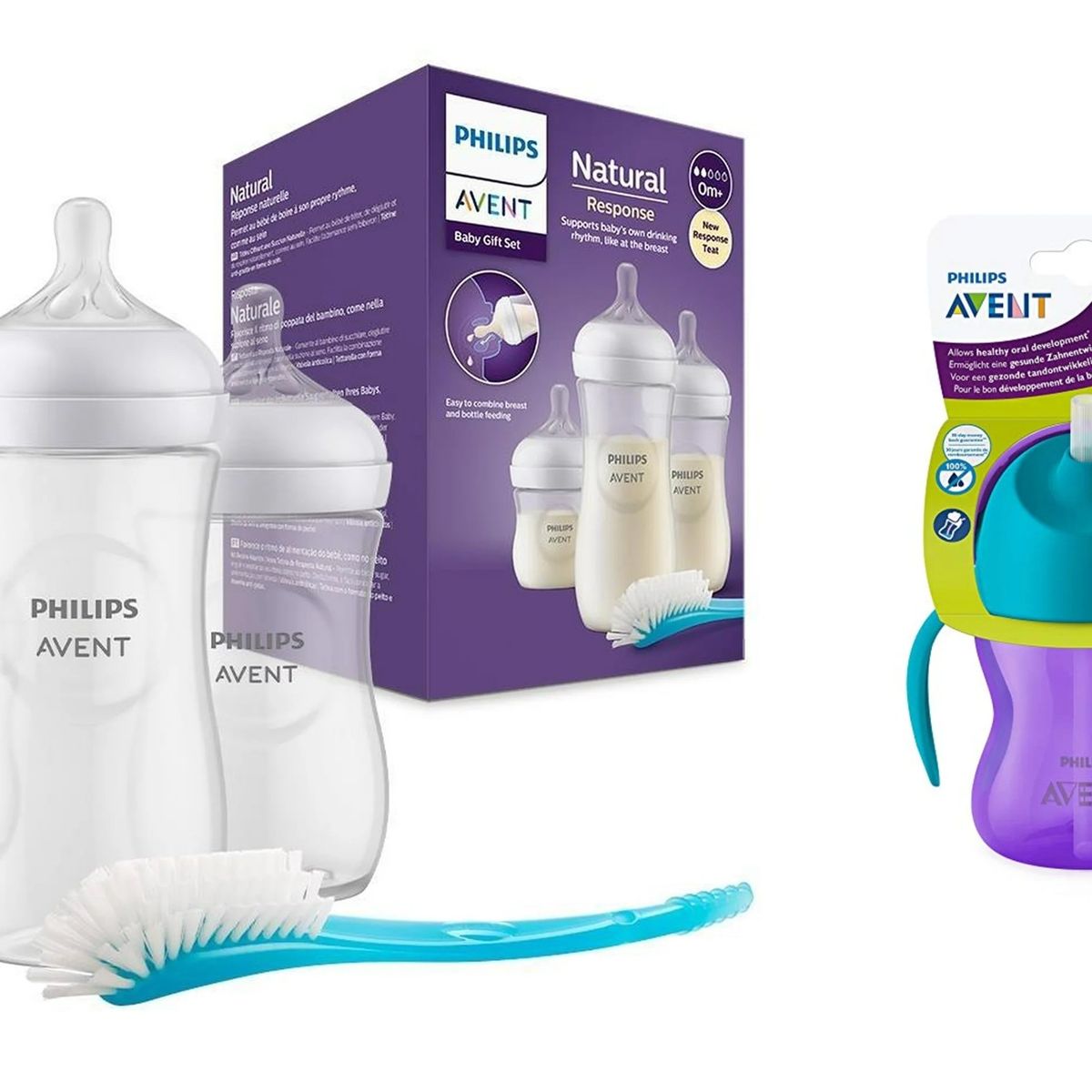 PHILIPS - Combo Set Teteros 4 Pzs Philips Avent + Vaso Pitillo 7 Oz Morado