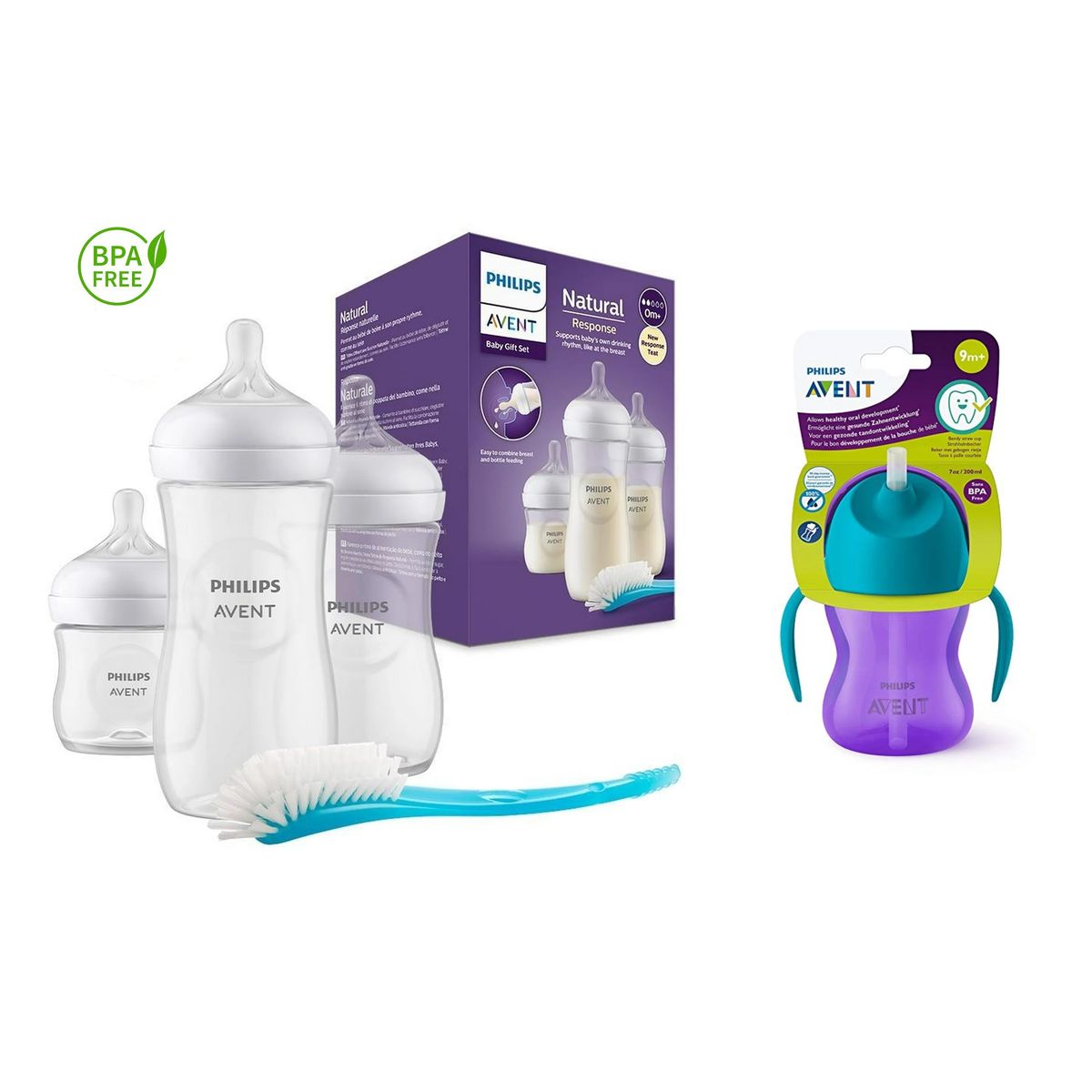 PHILIPS - Combo Set Teteros 4 Pzs Philips Avent + Vaso Pitillo 7 Oz Morado