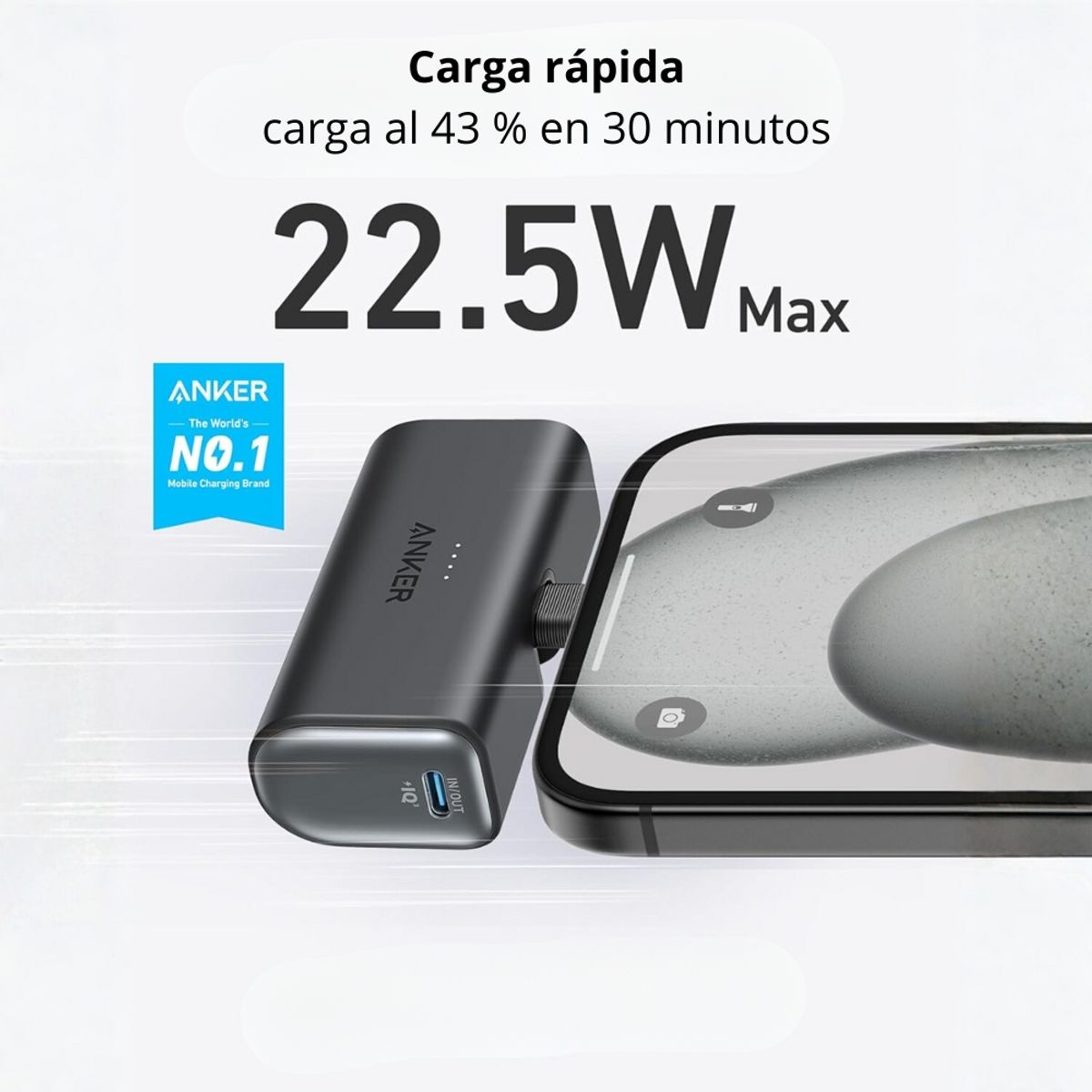 ANKER - Batería Power Bank ANKER Nano de 5000mAh 22.5W con Conector USB-C Integrado - Negro