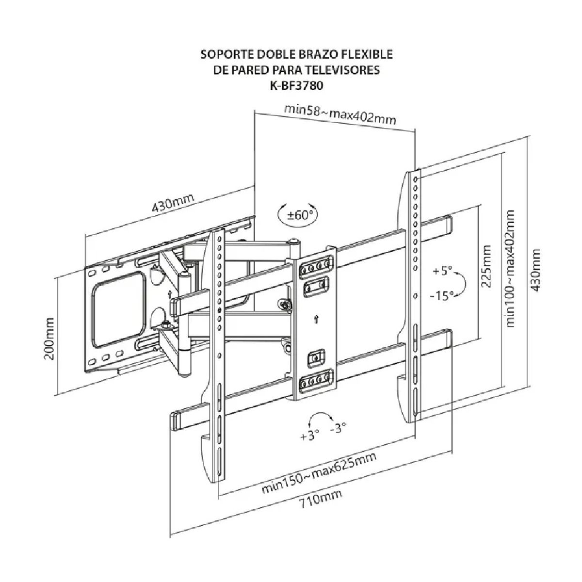 KALLEY - Base KALLEY Escualizable Doble Brazo Flexible K-BF3780 para televisores 37” y 80”
