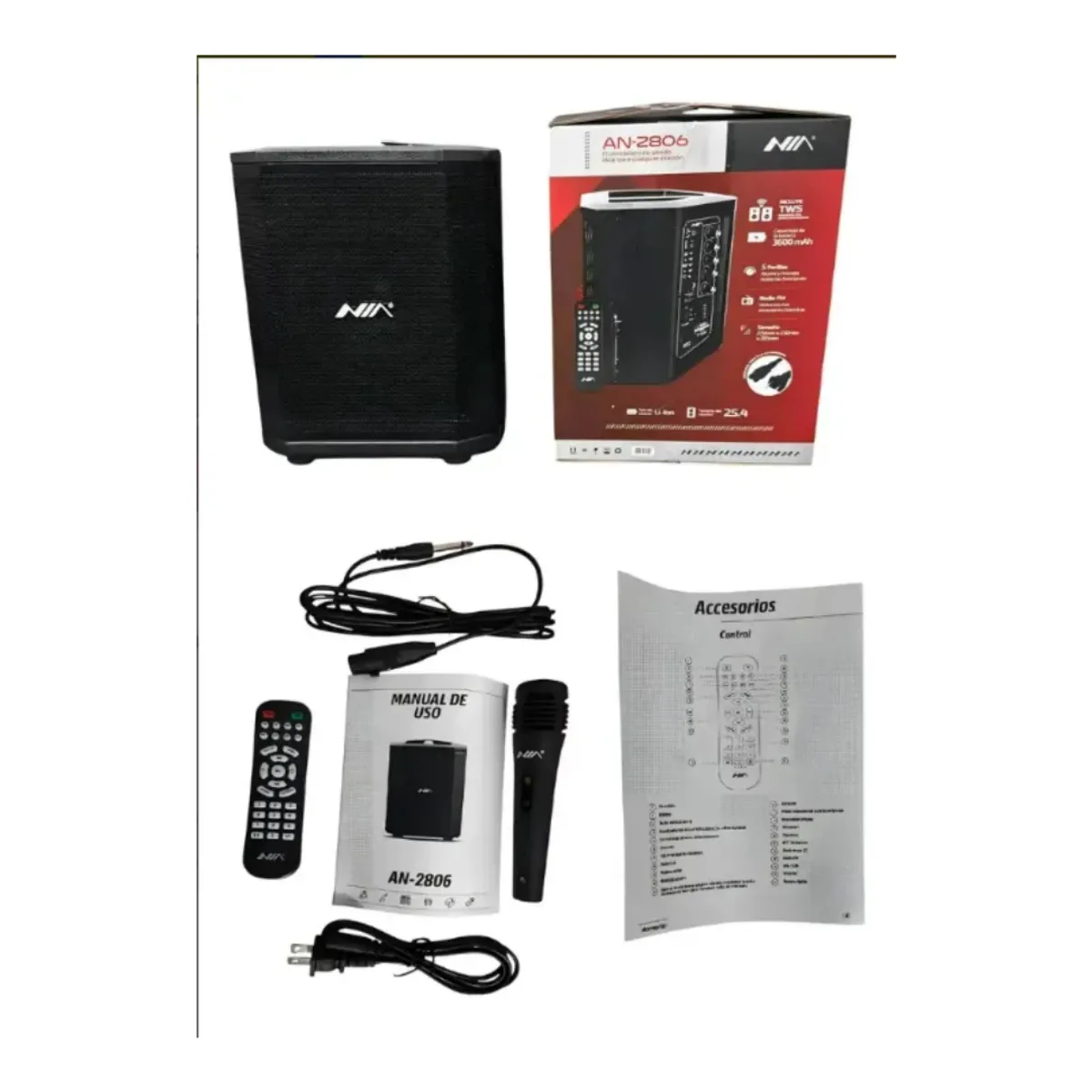 NIA - Cabina Parlante De Sonido + Micrófono-bluetooth 6.5 2806 Negro 110v