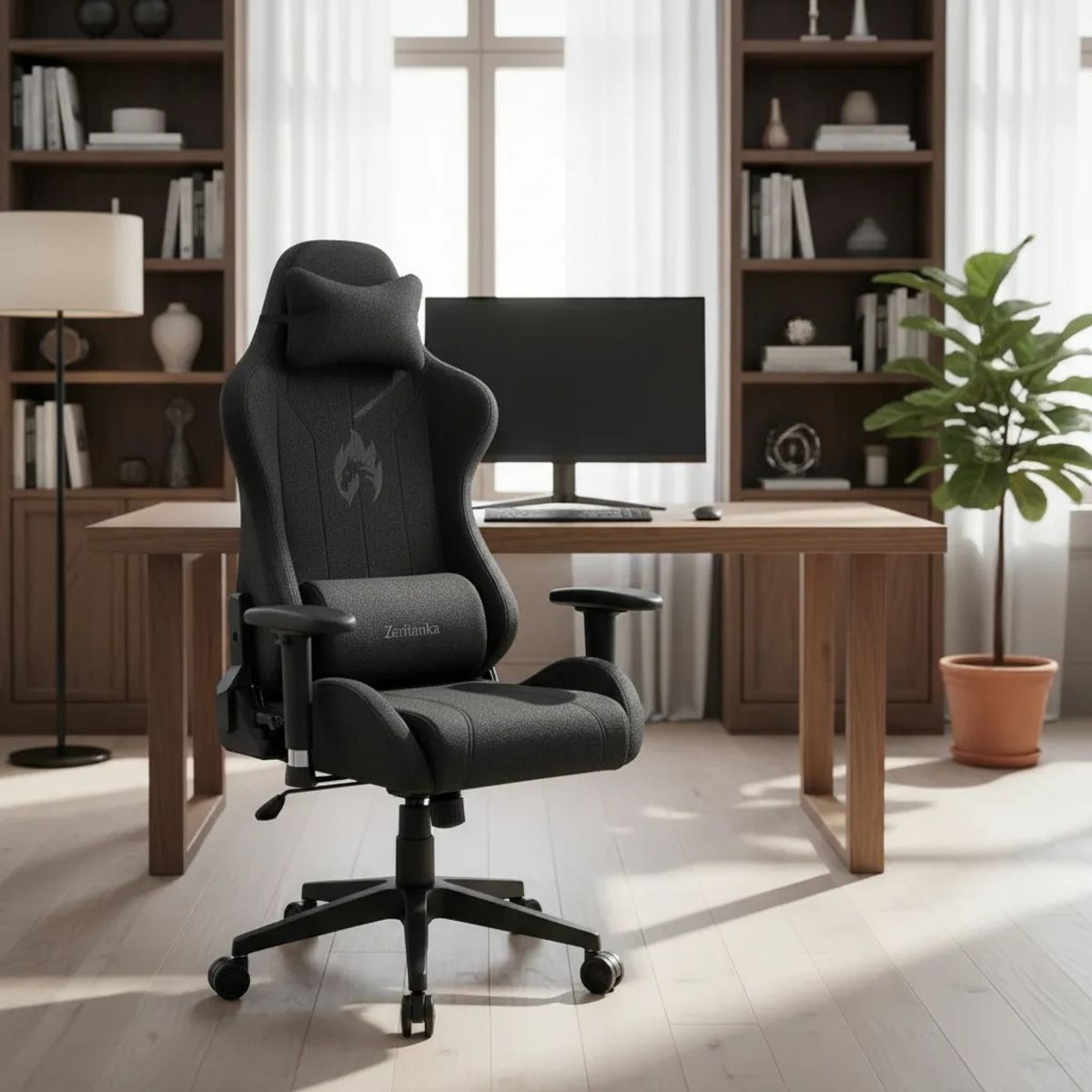 GENERICO - Silla Gamer en Tela de Paño Reclinable 180º Brazos 2D Gris Negra