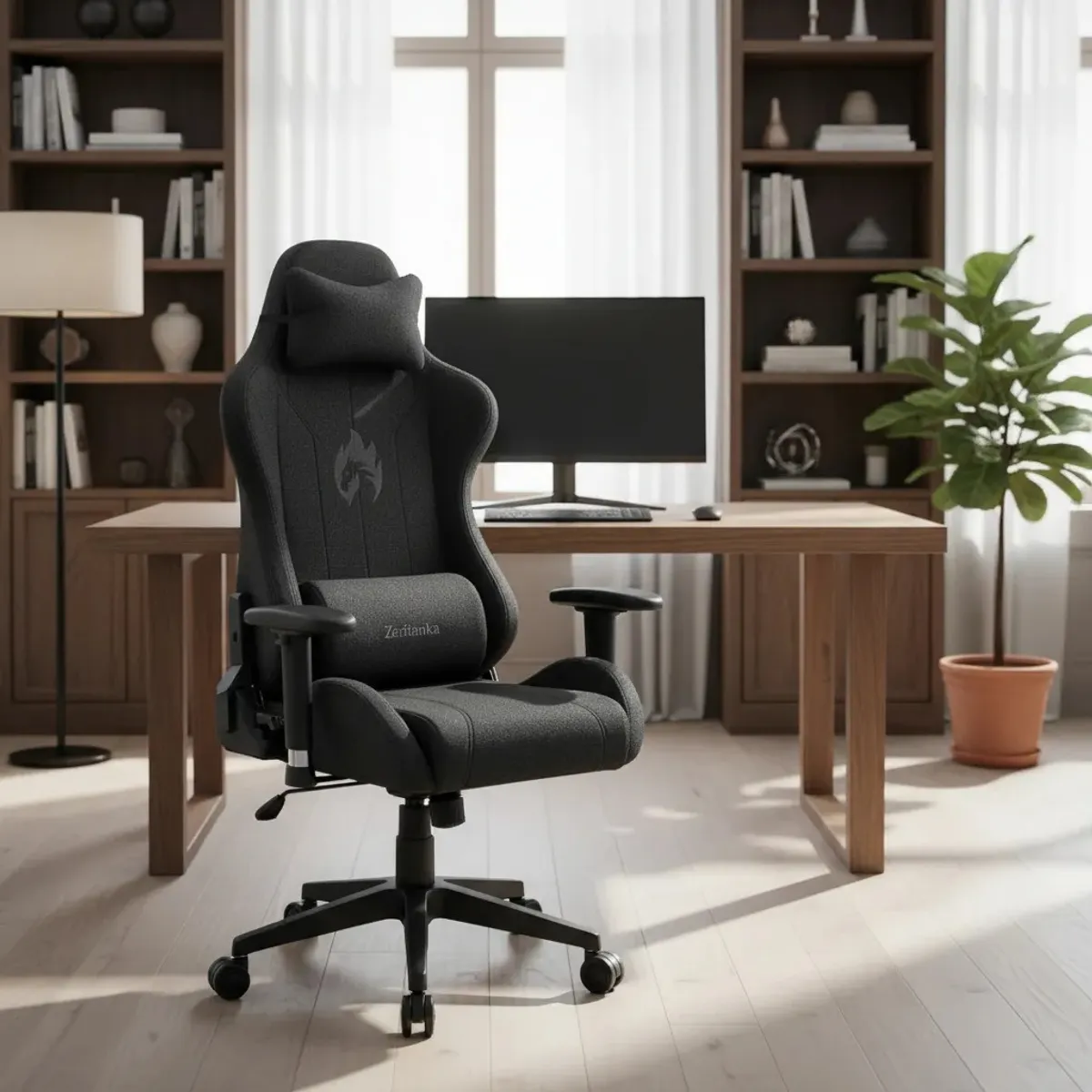 GENERICO - Silla Gamer en Tela de Paño Reclinable 180º Brazos 2D Gris Negra