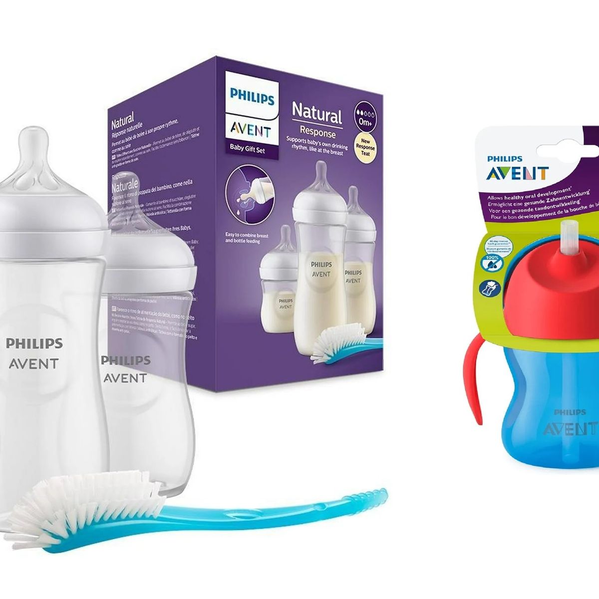 PHILIPS - Combo Set Teteros 4 Piezas Avent + Vaso Pitillo 7 Oz Azul