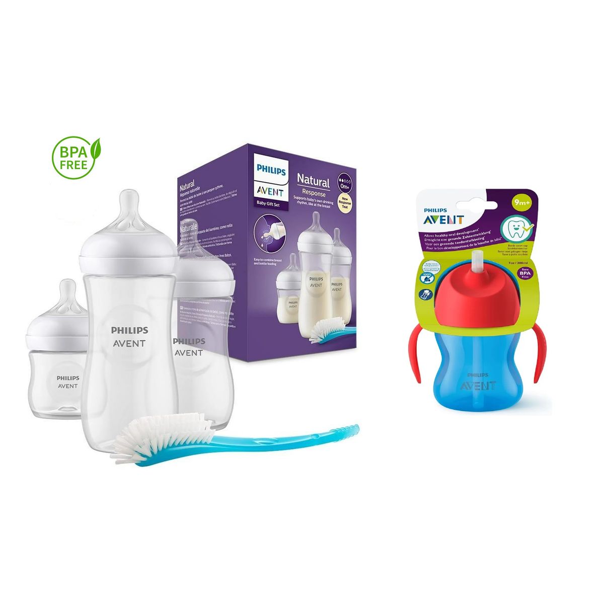 PHILIPS - Combo Set Teteros 4 Piezas Avent + Vaso Pitillo 7 Oz Azul