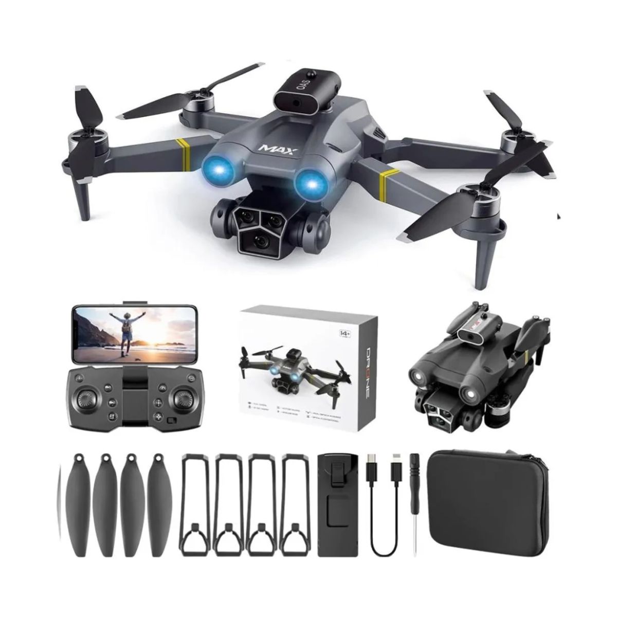 GENERICO - Drone Y3 Max Doble Cámara Wifi 720p Con Estuche 2 Baterías Negro