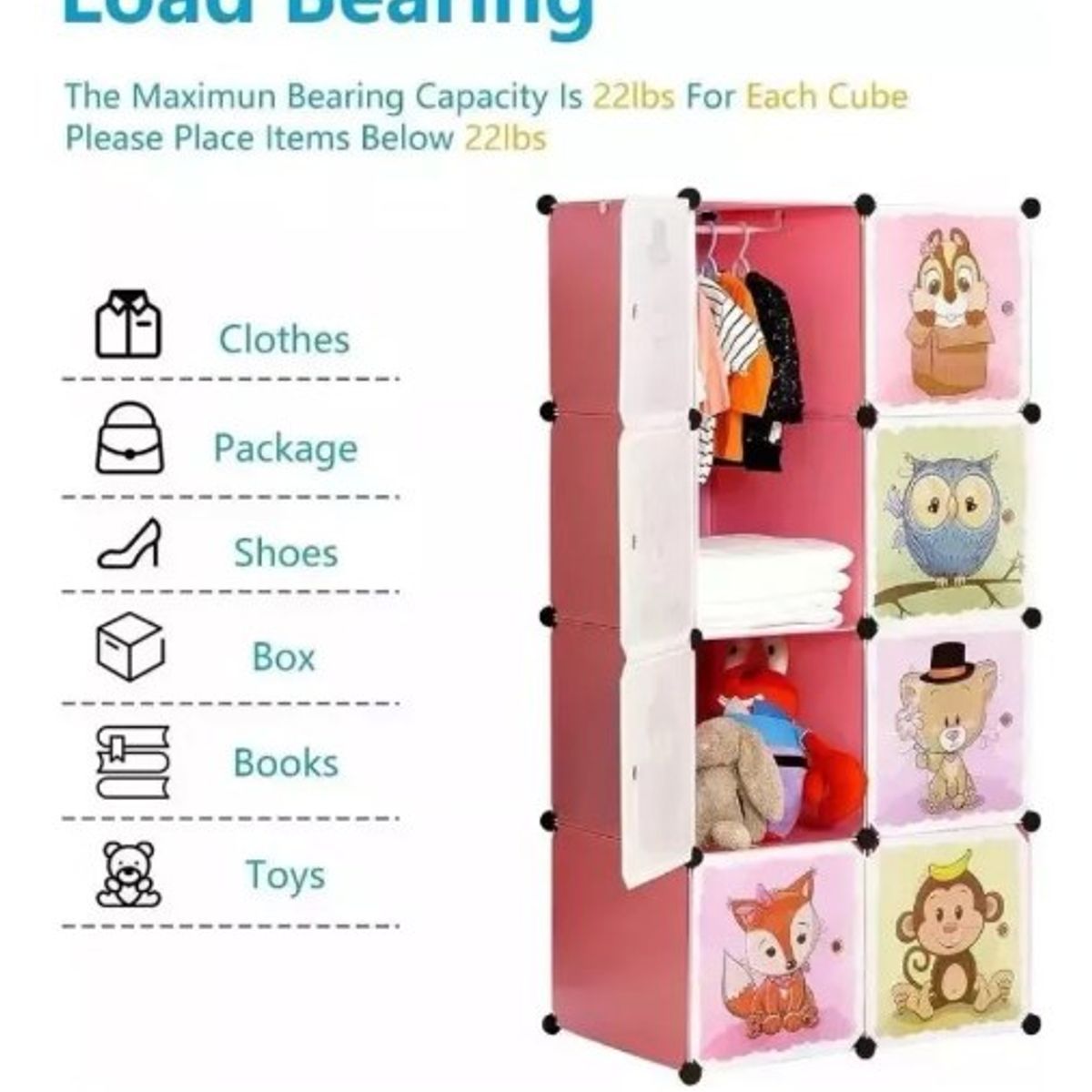 GENERICO - Closet Armario 8 Cubos – Organizador Modular Infantil
