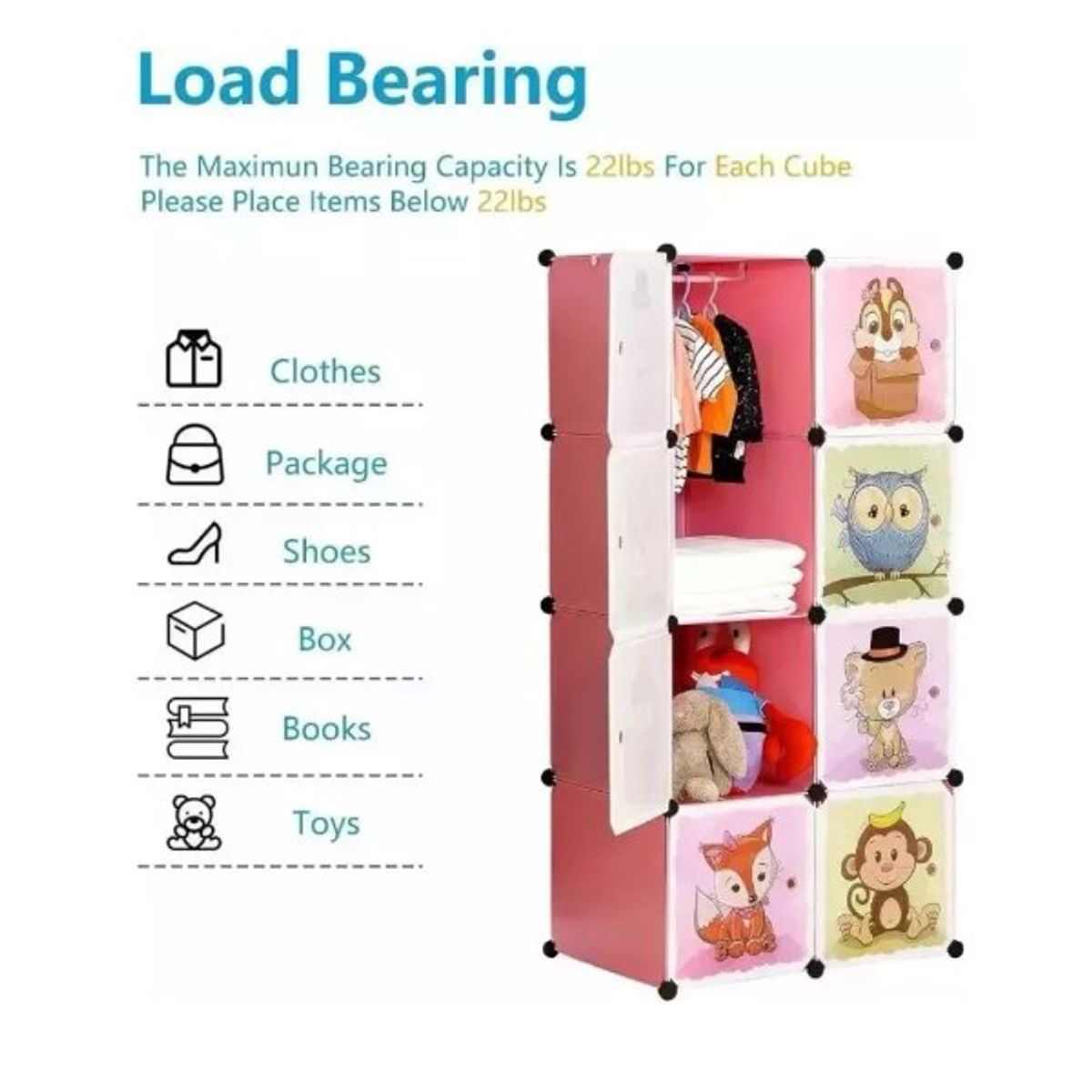 GENERICO - Closet Armario 8 Cubos – Organizador Modular Infantil