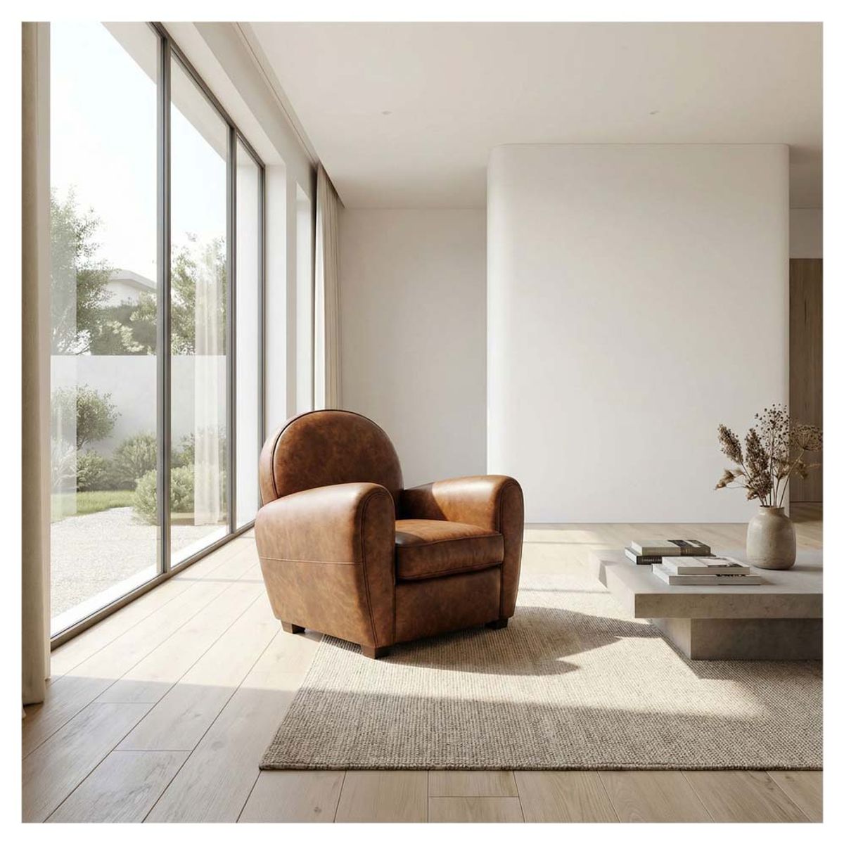 22 GRADOS DECORACION - Poltrona Fass en En cuero Natural 90cm x 85cm_.