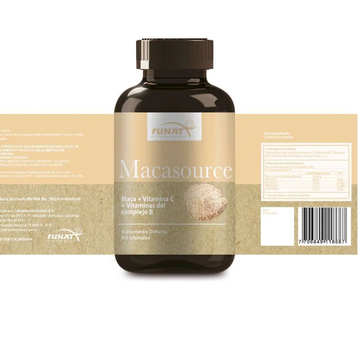 FUNAT - ALIMENTO CON VITAMINAS + MACA EN POLVO X 60 UNIDADES/ MACASOURCE