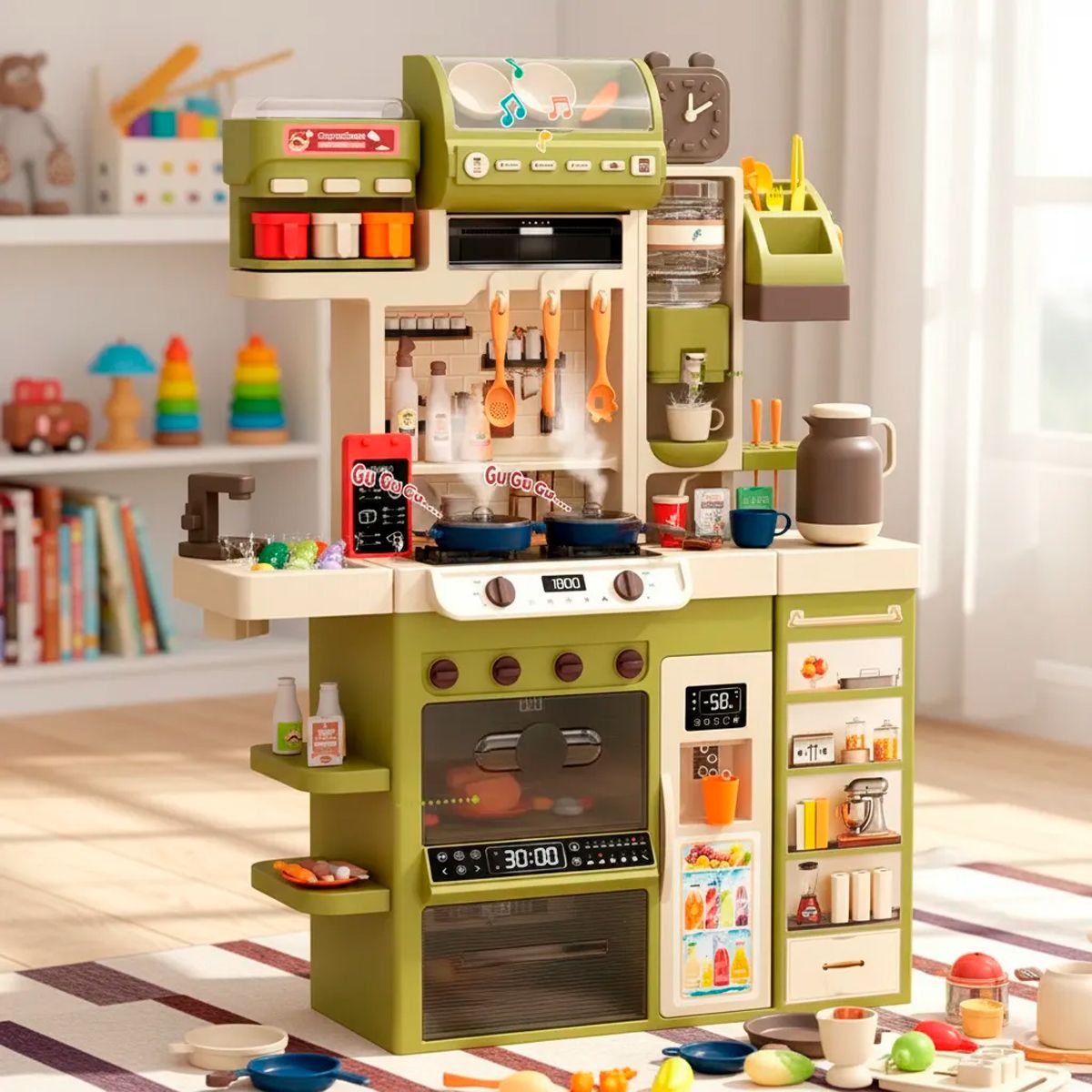 GENERICO - Cocina Juguete Infantil Luces Sonidos Vapor Agua 122cm 71pcs Verde ref 8642