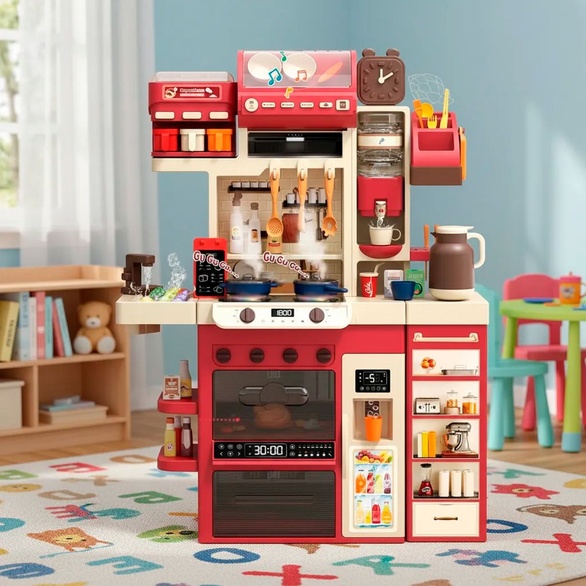 GENERICO - Cocina Juguete Infantil Luces Sonidos Vapor Agua 122cm 71pcs Rosado ref 8866