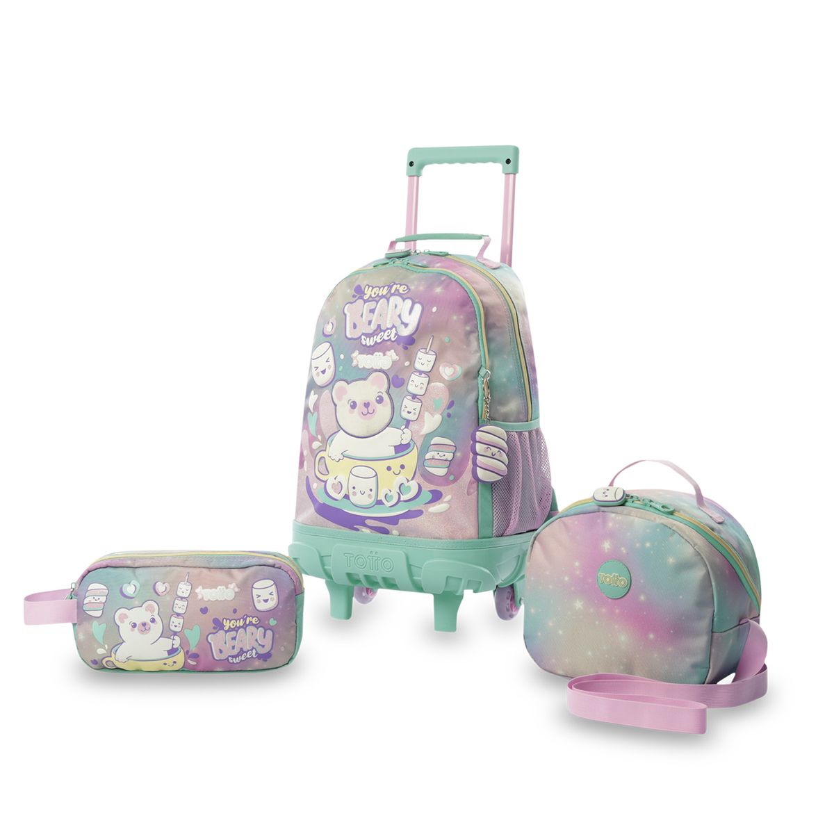 TOTTO - Combo X 3 Morral Ruedas Lonchera Cartuchera Mellow Totto