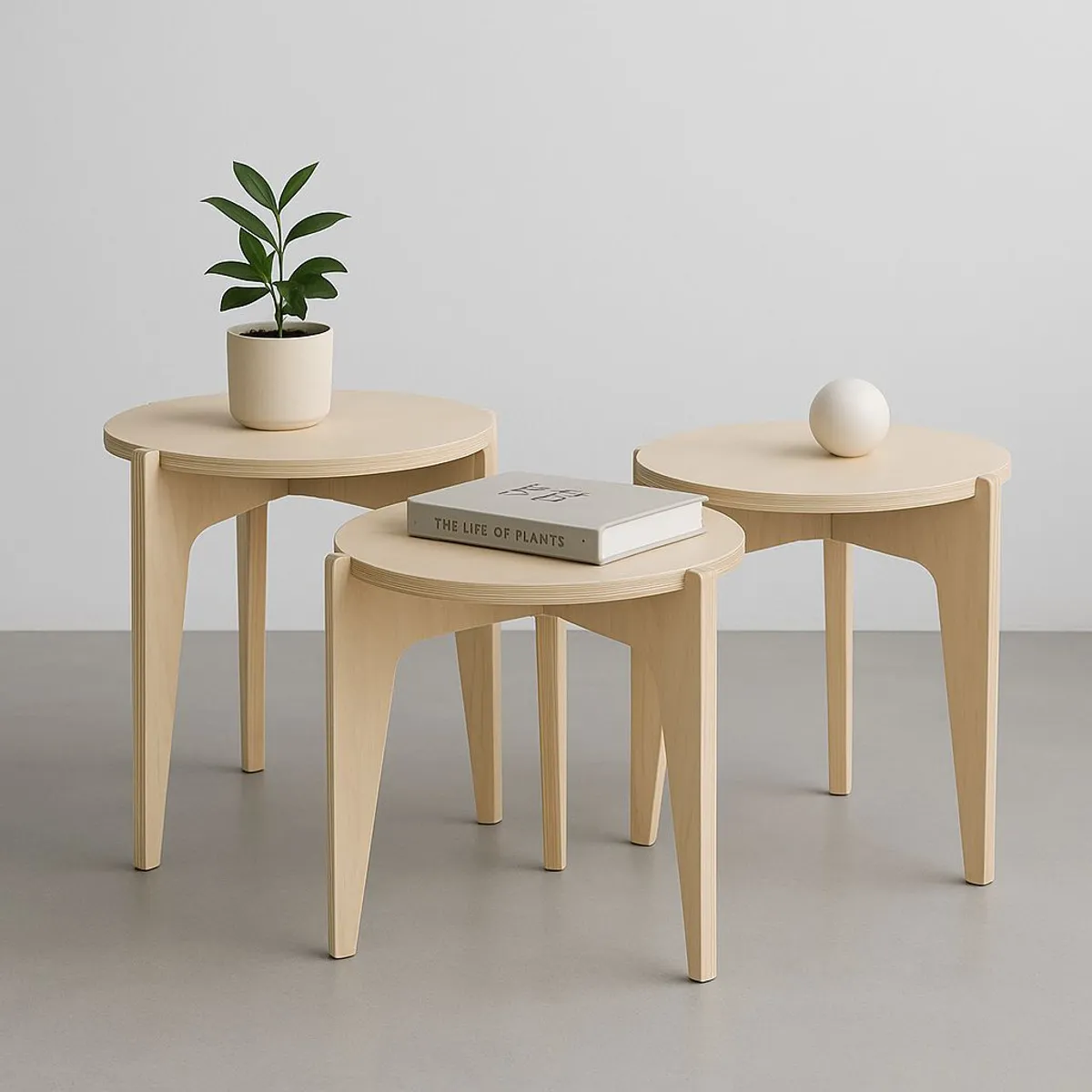 VETTA HOME - Mesa Auxiliar en Madera Plywood - Armado Rápido ORBA 3 UNIDADES_.