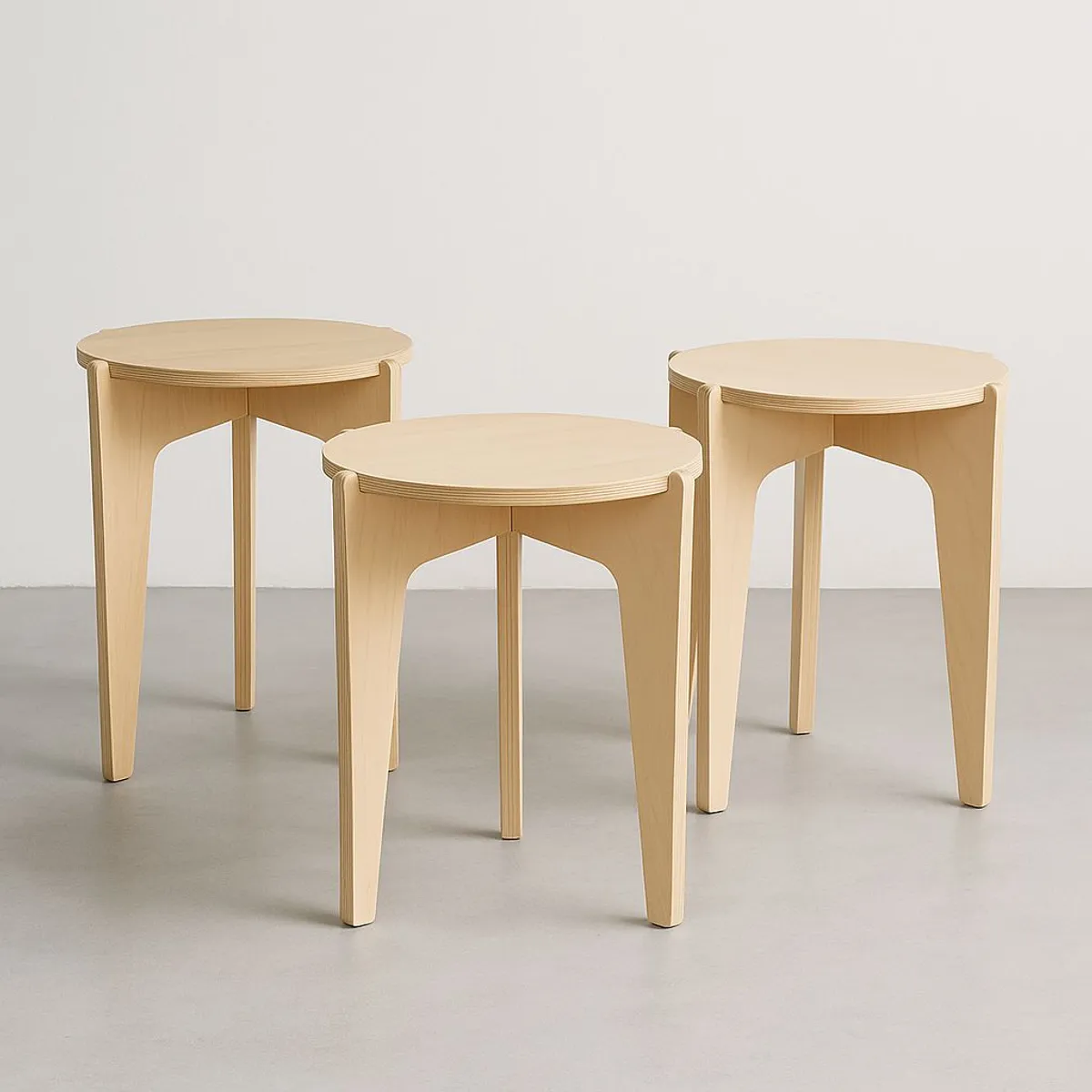 VETTA HOME - Mesa Auxiliar en Madera Plywood - Armado Rápido ORBA 3 UNIDADES_.