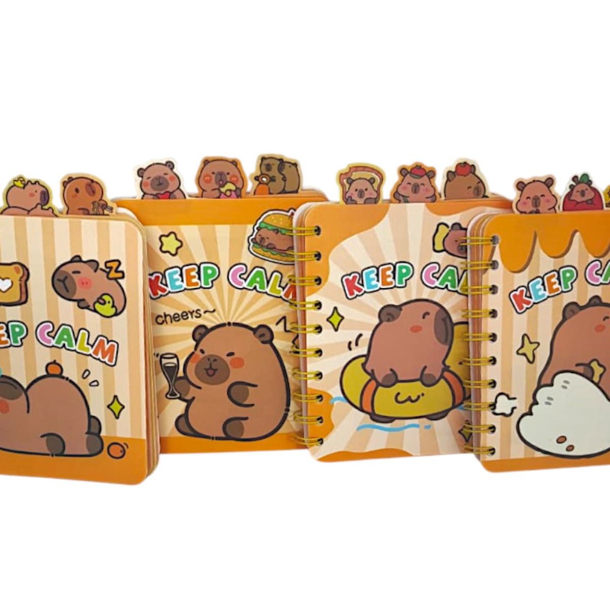 GENERICO - Agenda Argollada Kawaii Capibara Rayada Con Separadores Ocre Keep Calm