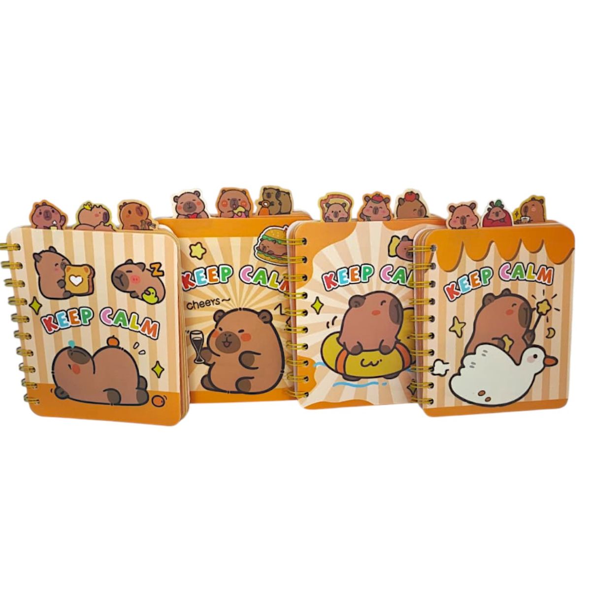 GENERICO - Agenda Argollada Kawaii Capibara Rayada Con Separadores Ocre Keep Calm