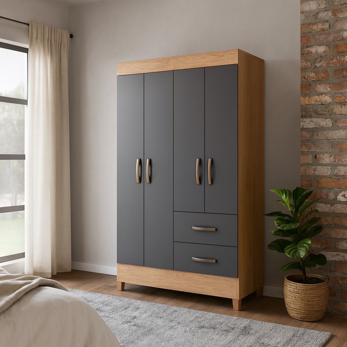 GENERICO - Armario Clóset 4 Puertas 2 Cajones MDF de Alta Resistencia - Diseño Moderno 98×181×47 cm