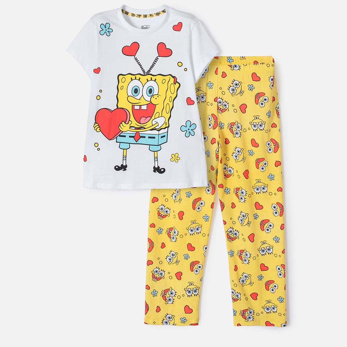 NICKELODEON - Pijama de Bob Esponja pntalón largo amarillo y blanco para niña