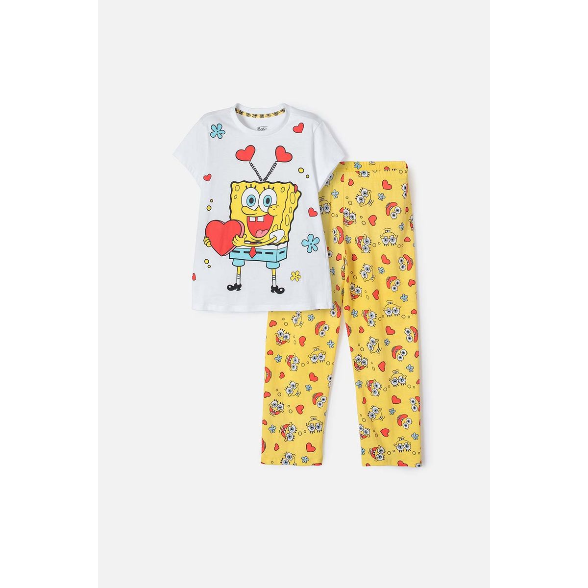 NICKELODEON - Pijama de Bob Esponja pntalón largo amarillo y blanco para niña