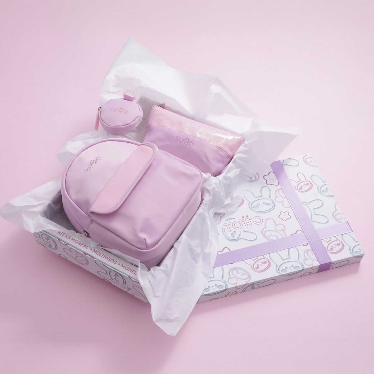 TOTTO - Kit de Regalo Morral Girlys + Cartuchera y Monedero Rosa