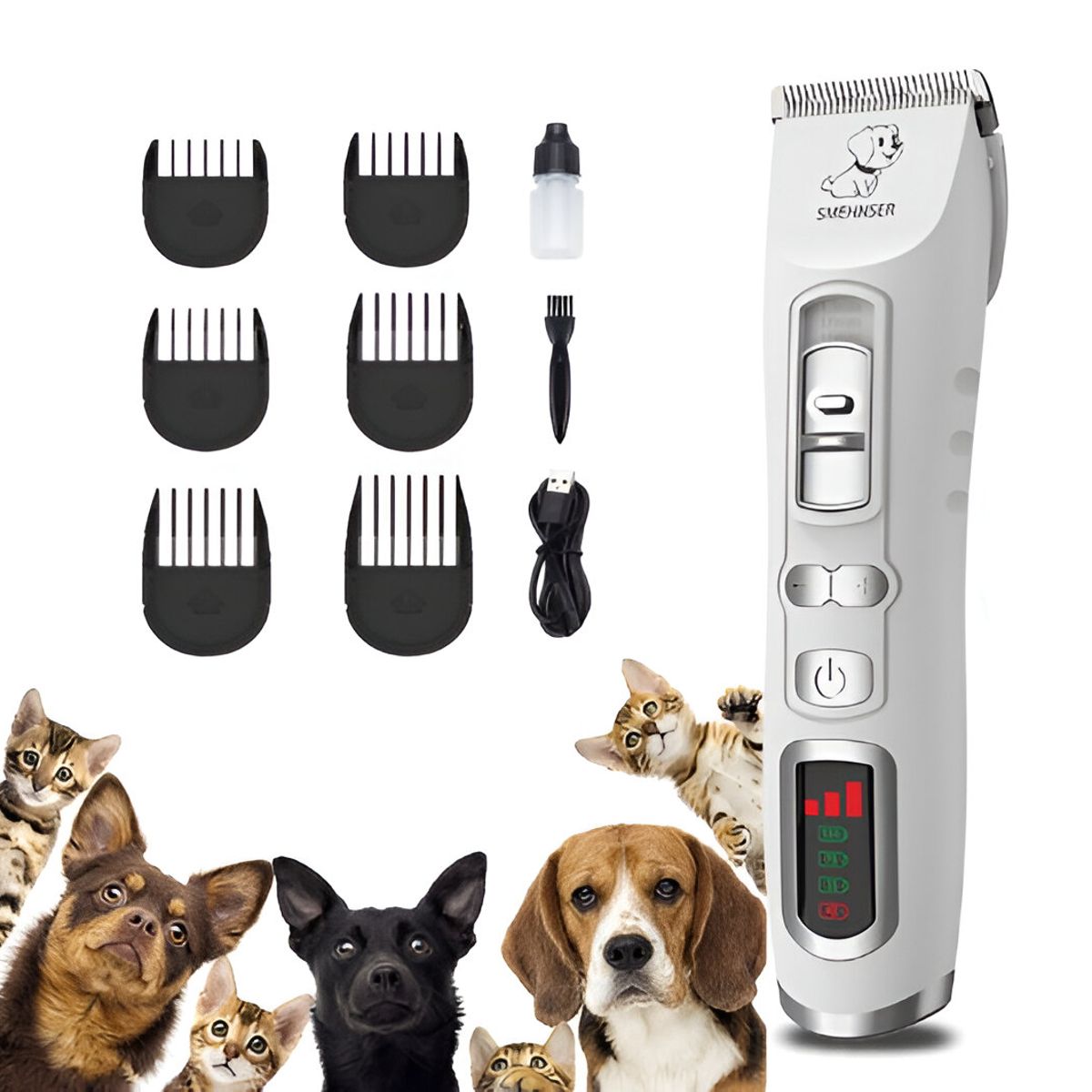 GENERICO - Kit Máquina Cortapelos Profesional D3 para Mascotas, Inalámbrica, 3 Velocidades y 6 Peines Guía