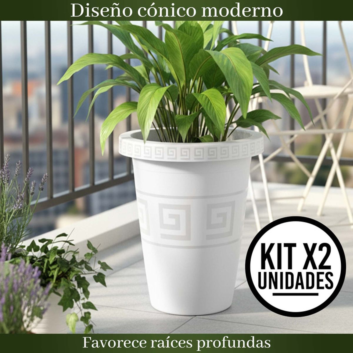 ENERGY PLUS - Set x2 Matera Alta Redonda 13L Elegante para Jardín Interior