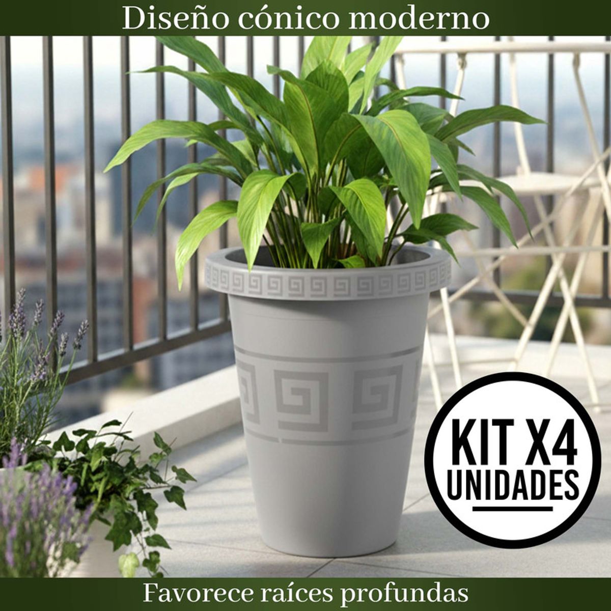 ENERGY PLUS - Set x4 Matera Alta Redonda 13L Elegante para Jardín Interior
