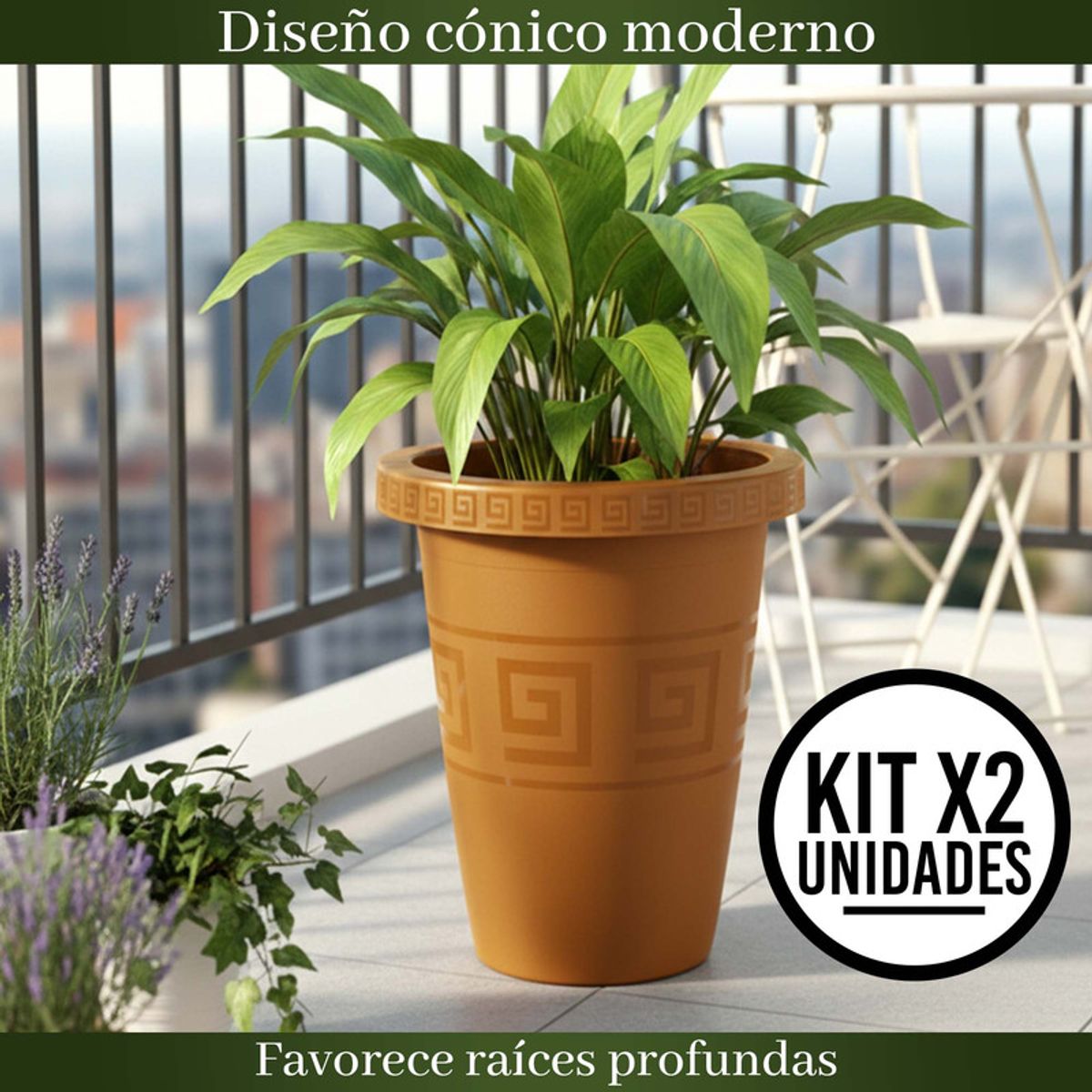ENERGY PLUS - Set x2 Matera Alta Redonda 13L Elegante para Jardín Interior