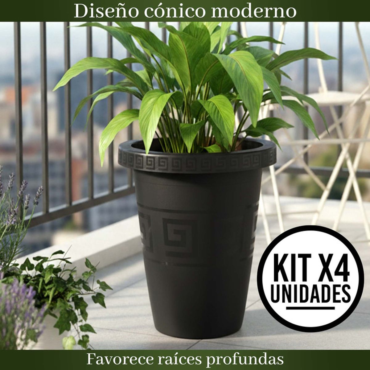 ENERGY PLUS - Set x4 Matera Alta Redonda 13L Elegante para Jardín Interior