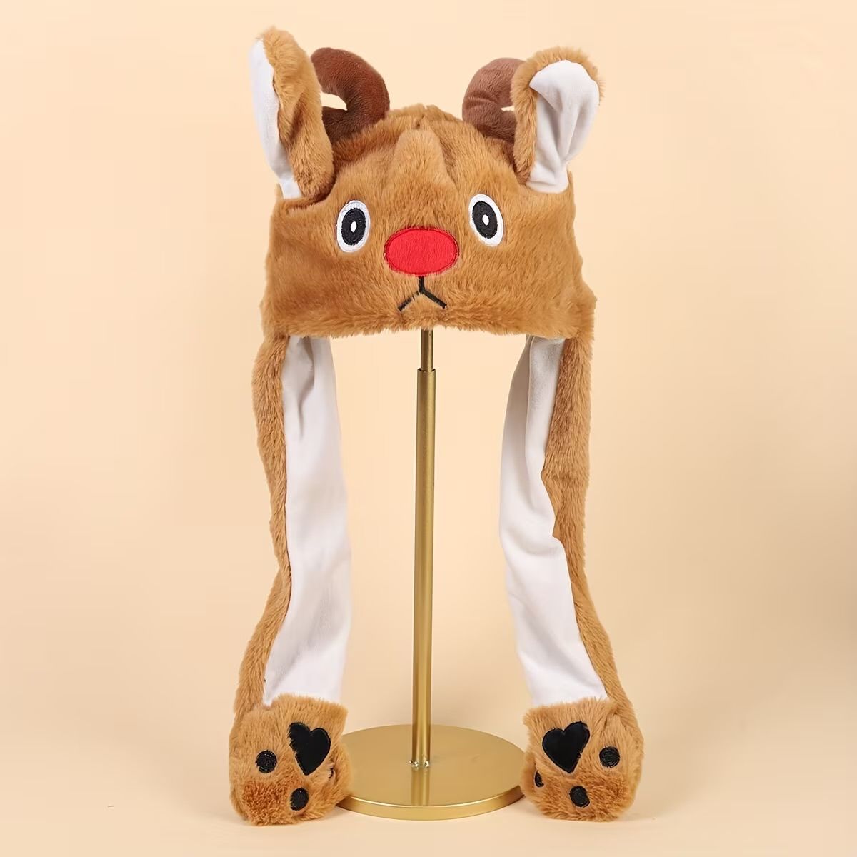 GENERICO - Gorro de Felpa con Orejas Móviles Diseño Reno Navideño