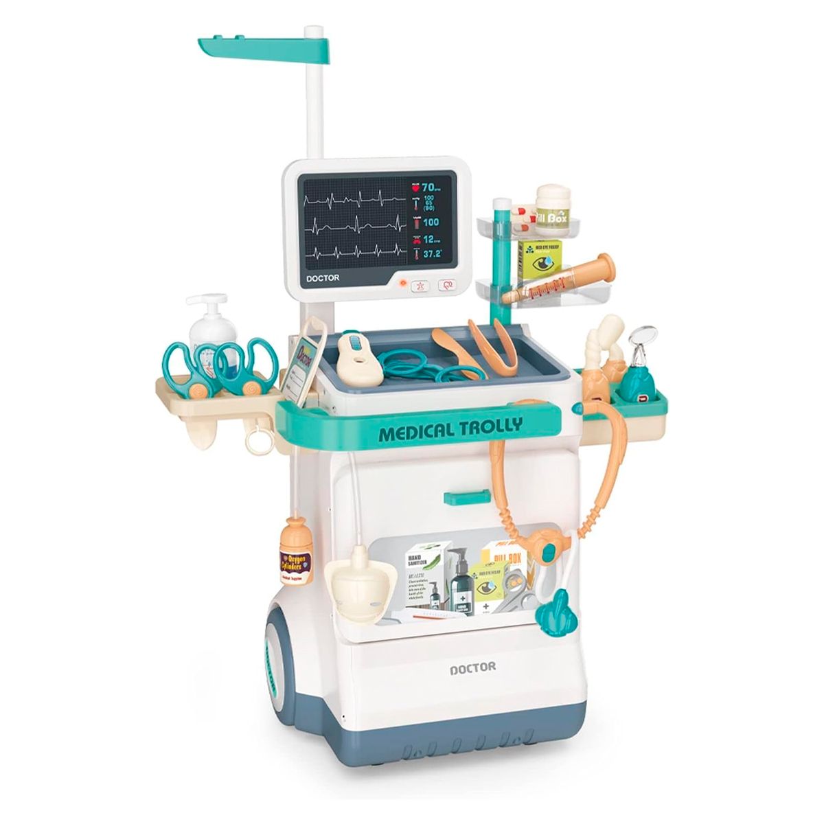 GENERICO - Carro Equipo Medico Kit Doctor Estetoscopio Juguete 26pcs Blanco 8206