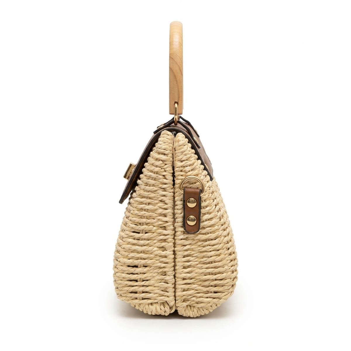 GENERICO - Bolso de Mano Tipo Mimbre con Asa de Madera  Estilo Natural Elegante Boho Chic