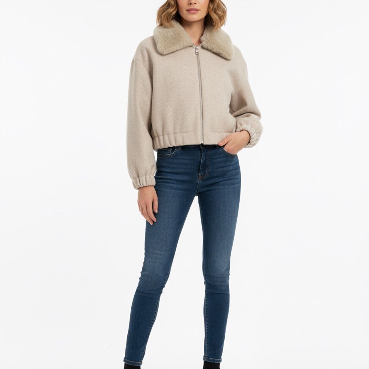 FRIOLENTA - Chaqueta con cuello peludo - Beige