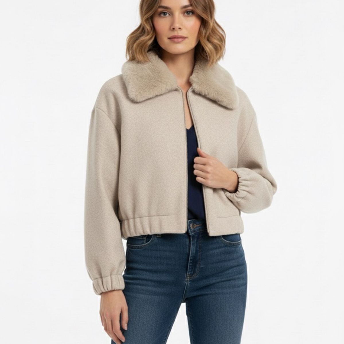 FRIOLENTA - Chaqueta con cuello peludo - Beige