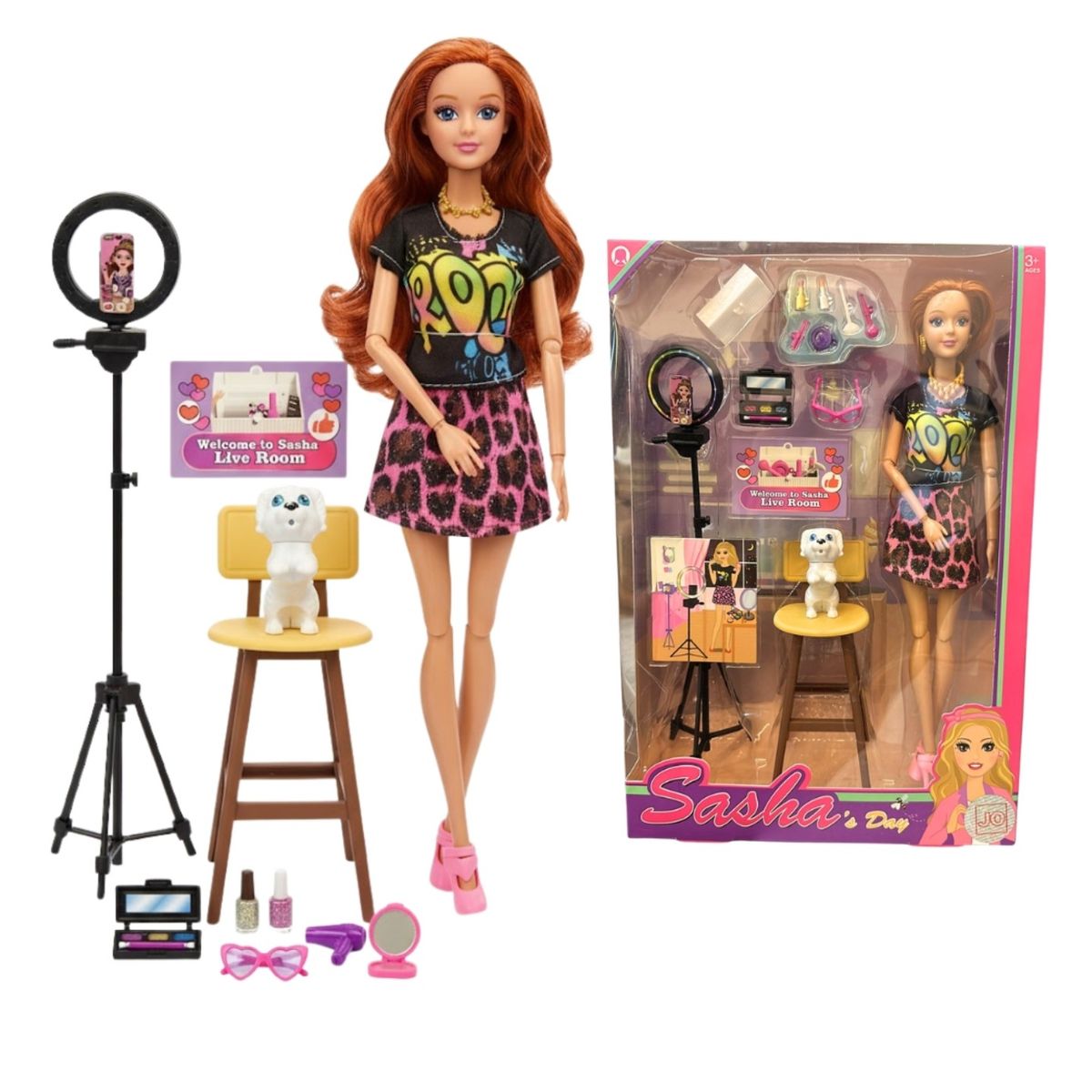 OTRAS MARCAS - Muñeca Fashion Streamer Aro De Luz Mascota Maquillaje Celu