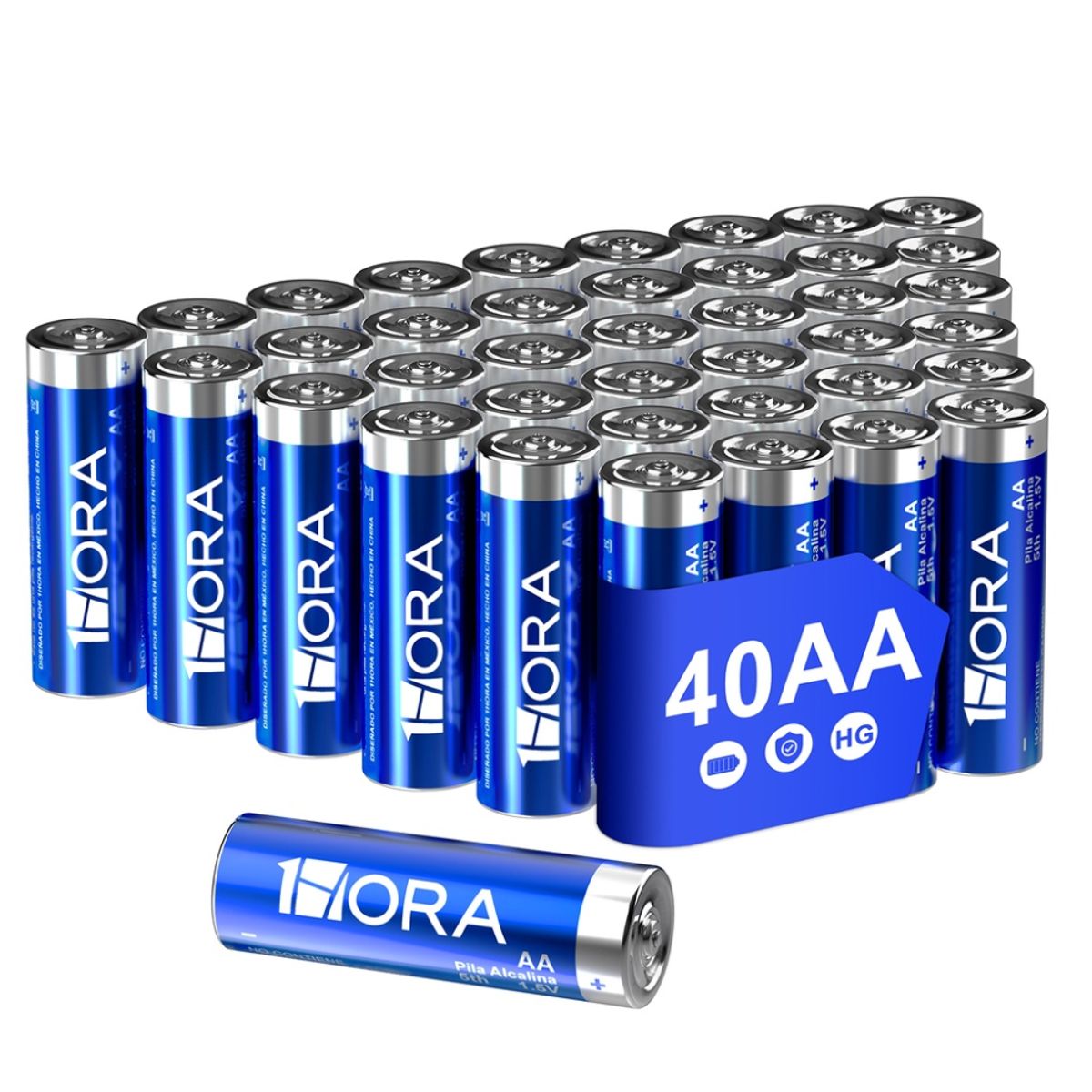 1HORA - Pack 40 Pilas Baterías Alcalinas 1hora Doble Aa Lr03 1.5v