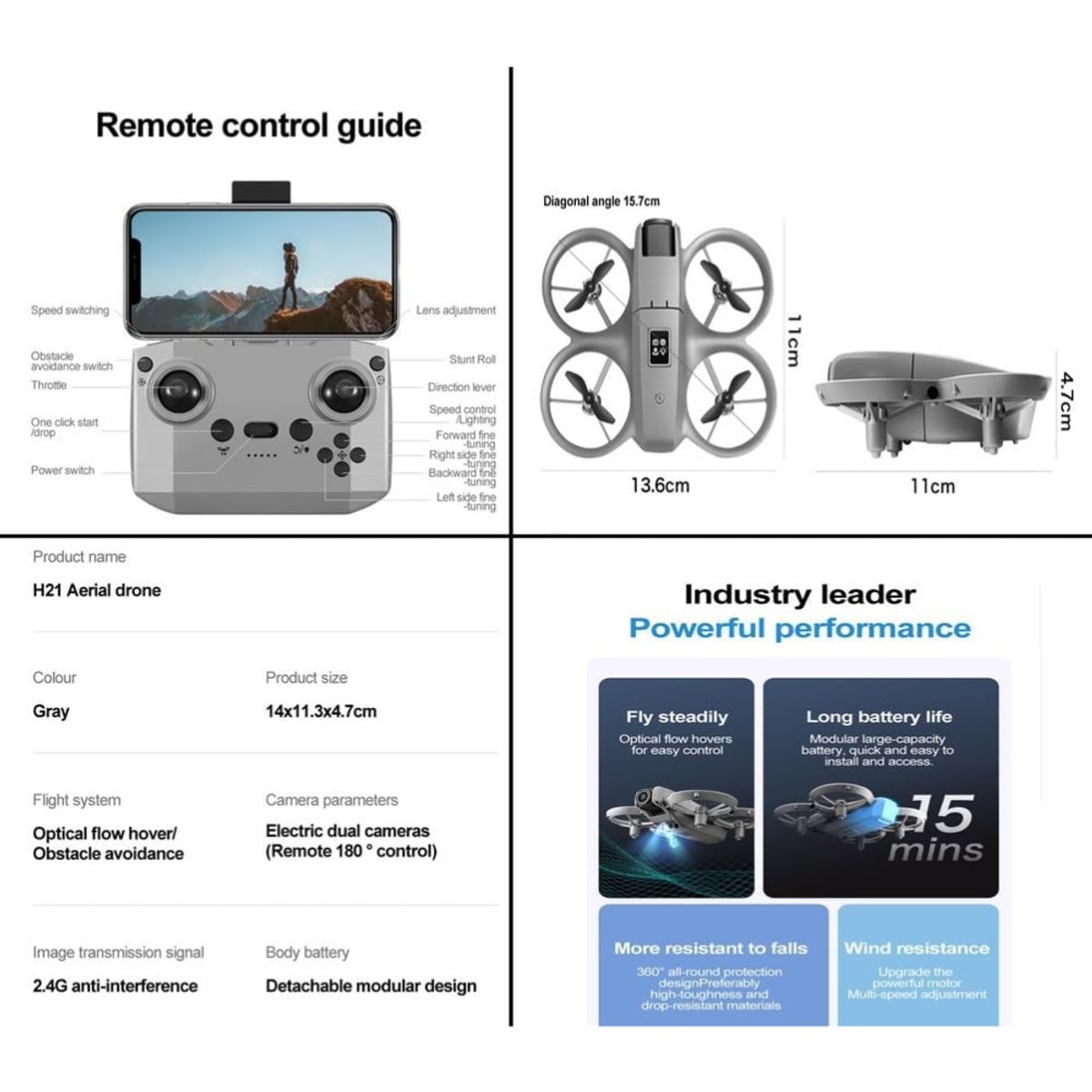 COLME TECHNOLOGY HOME - Mini Drone H21 Dual Cámara HD Wifi Sensor Obstáculos UAV FPV