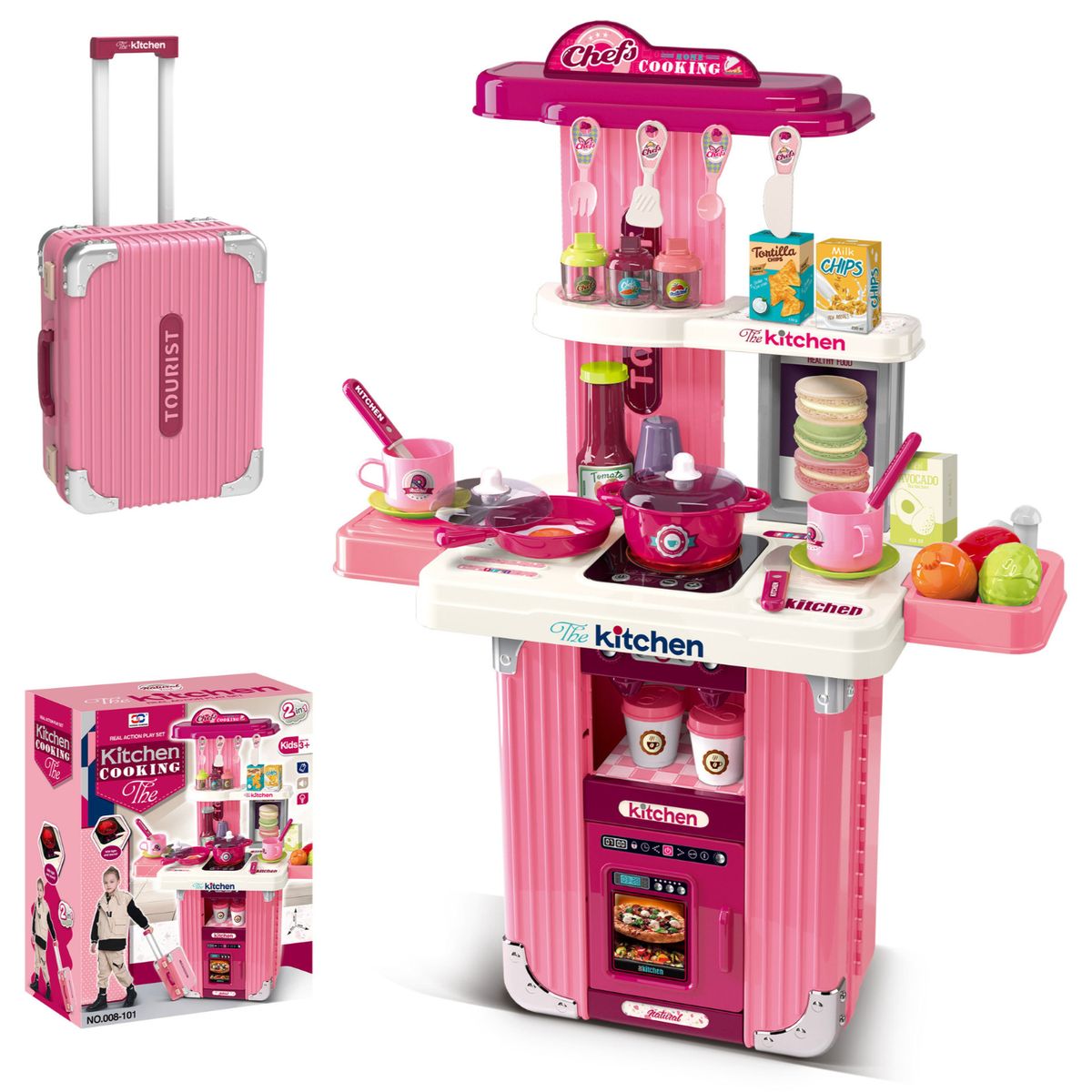 OTRAS MARCAS - Cocina De Juguete Infantil 66 Cm 2 En 1 Con Accesorios Fucsia