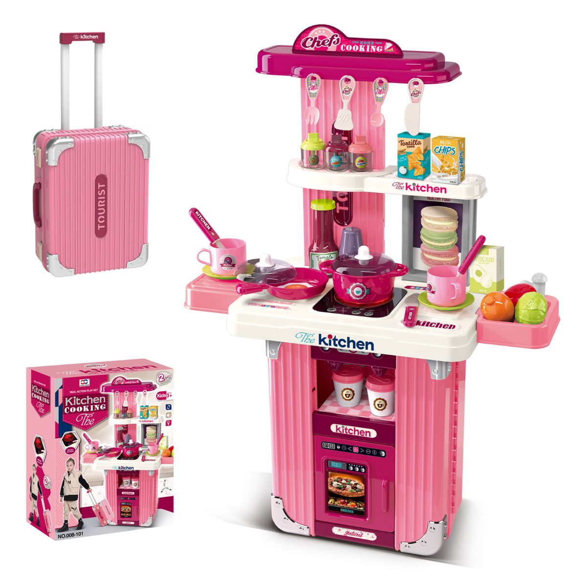 OTRAS MARCAS - Cocina De Juguete Infantil 66 Cm 2 En 1 Con Accesorios Fucsia